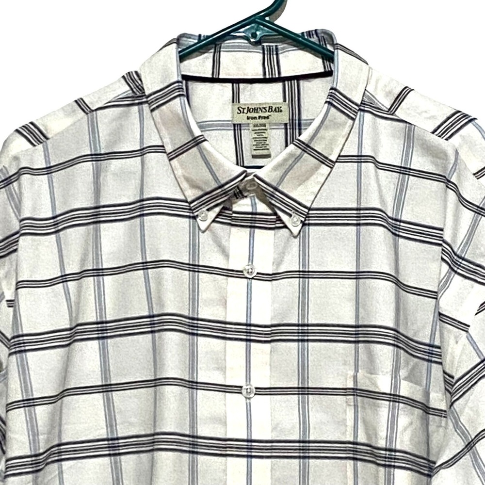 St‎ Johns Bay Iron Free Plaid Button Front Shirt XXL White Dress Casual Career